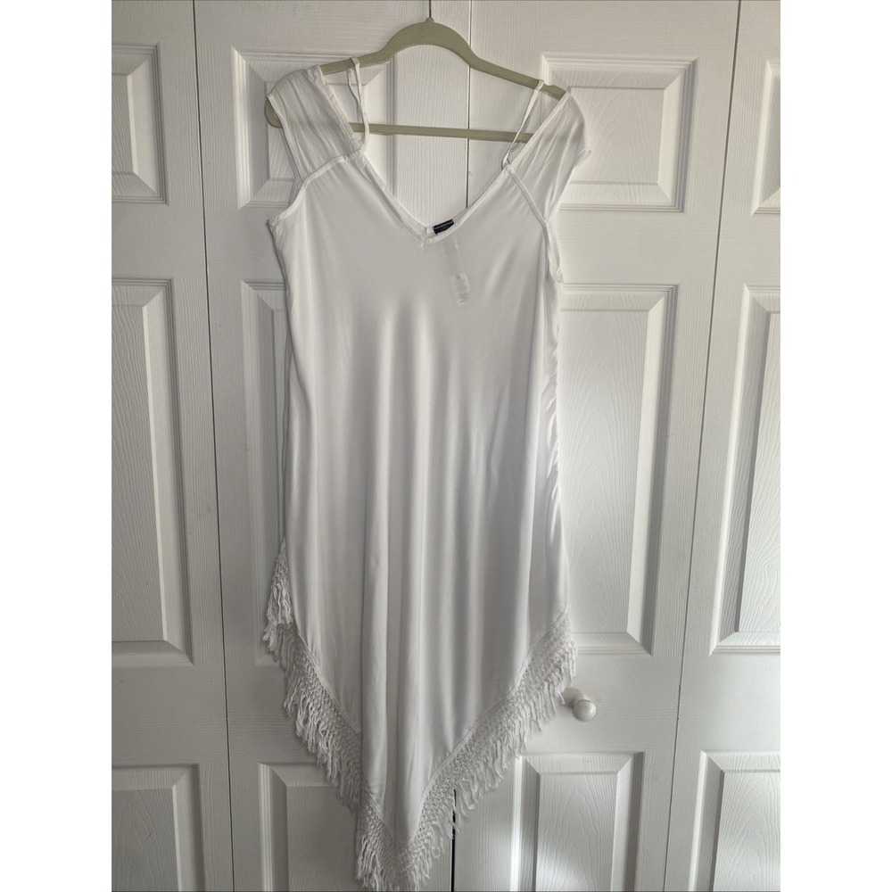 Calzedonia Cobey Handkerchief Hem Dress Womens Size M White Boho Fringe Crochet